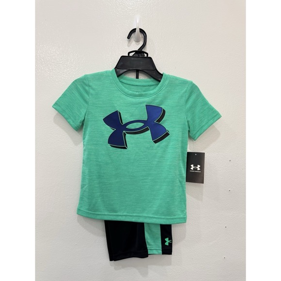 Under Armour Other - Boys Under Armour 2-Piece Athletic Shorts Set Size 4 Green Black Logo Outfit NWT
